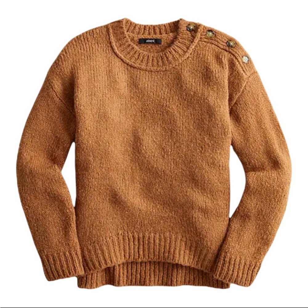 J. Crew Button Shoulder Crewneck Sweater in Warm Mocha